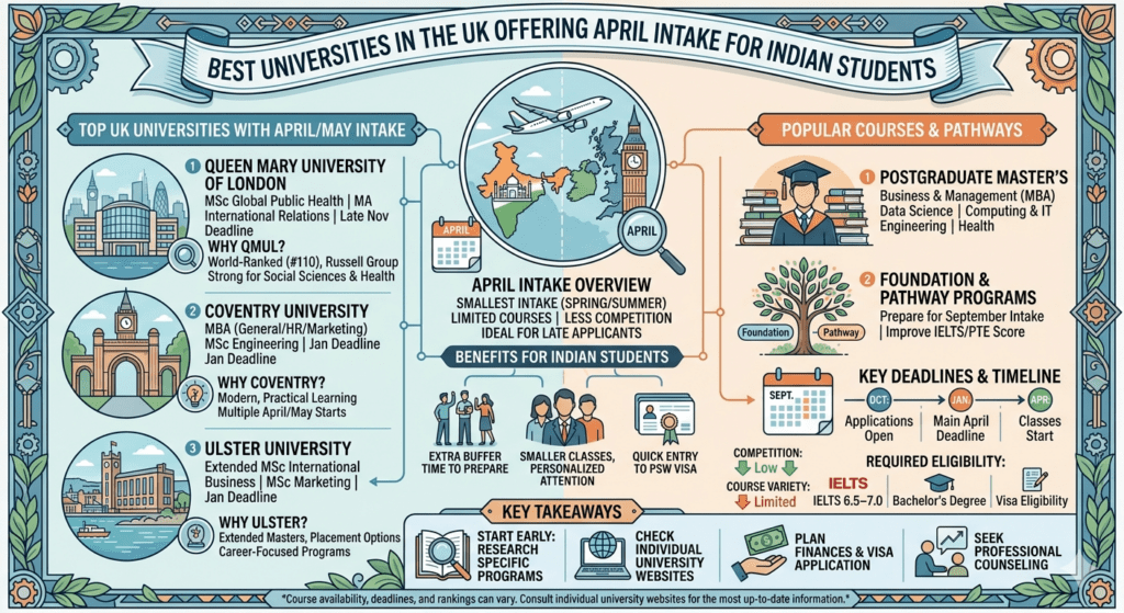Which are the best universities in the UK offering April intake for Indian students?