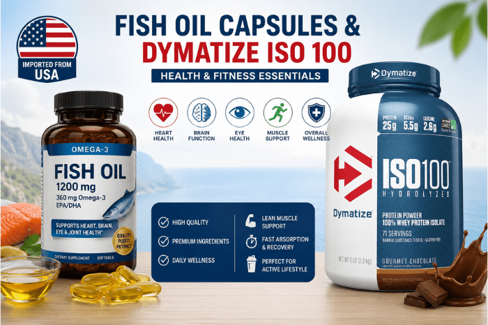 Ultimate Fish Oil Capsules and Dymatize ISO 100 in Pakistan | Imported from USA
