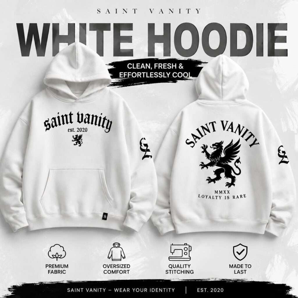 Saint Vanity White Hoodie – Clean, Fresh & Effortlessly Cool